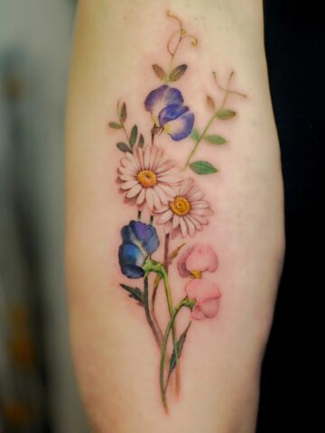 April Birth Flower Tattoo Ideas Daisy and Sweet Pea