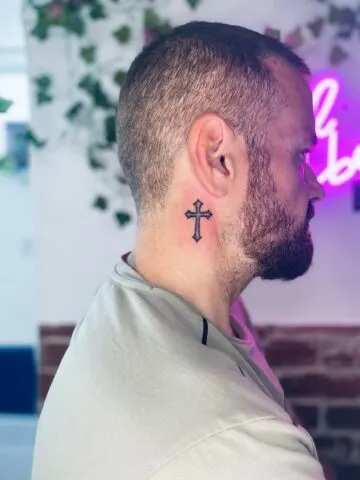 Cross Behind the Ear Tattoos