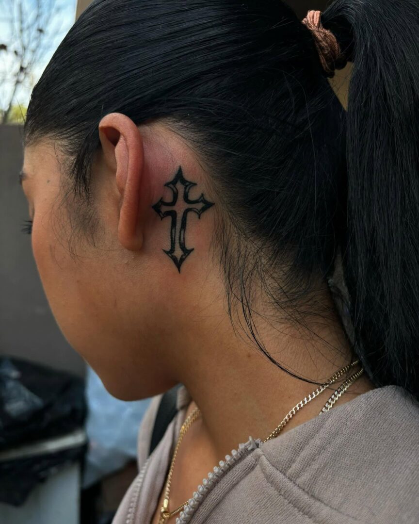 40+ Cross Behind the Ear Tattoos That Are Small and Meaningful