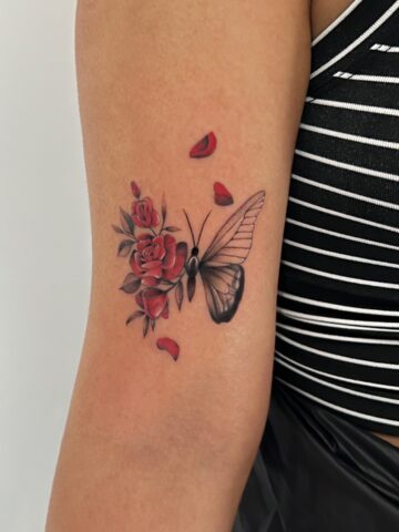 Half Butterfly Half Flower Tattoos