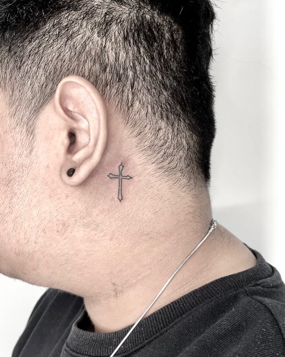 40+ Cross Behind the Ear Tattoos That Are Small and Meaningful